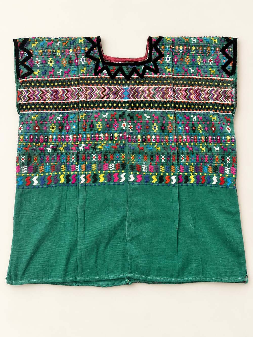 Guatemalan Artisan Huipil Green Handwoven Embroidered Blouse